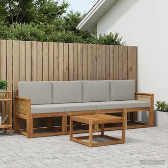 vidaXL Vidaxl Set Di Divani Da Esterno 5 Pz Naturale E Grigio Chiaro
