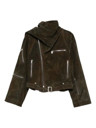Rick Owens asymmetric biker jacket - women - Cotton/Calf Leather - OS - Brown