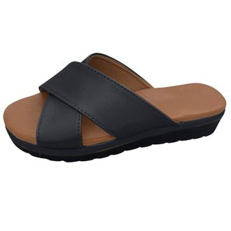 Generic SummerWomens Sandals Open Fashion Wedges Toe Roman Shoes Beach Bottom Thick Slippers Womens sandals Ladies Wedge (Black, 4.5)