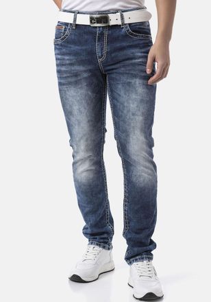 Cipo & Baxx Slim-fit-Jeans CIPO & BAXX, Herren, Gr. 30, L&auml;nge 34, blau, Denim/Jeans, Obermaterial: 98% Baumwolle, 2% Elasthan, Abriebeffekte, slim fit kn&ouml;chellang