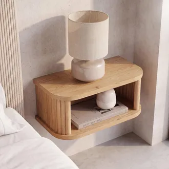 Maisons du monde Mesita de noche de pared de troncos de madera de roble