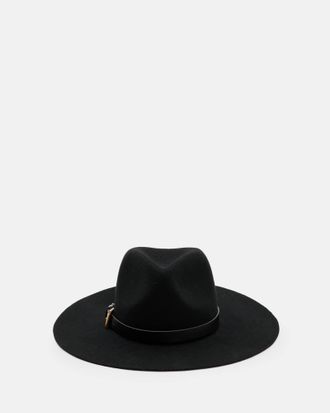 AllSaints Wool Addison Wool Buckle Fedora Hat, Size: 57.5cm