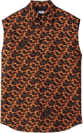 Burberry Fox Abstract Print Sleeveless Wool Shirt, Size X-Small