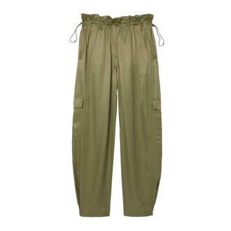 Lacoste Dames/Dames Satijnen Oversized Cargo Broek (Kaki Groen)