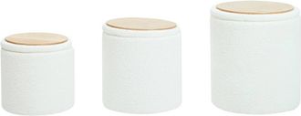 Nordlys Set of 3 Poufs with Wooden Storage & Boucle Fabric in White