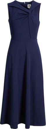 Anne Klein Twist Neck A-Line Midi Dress in Deeep Navy at Nordstrom, Size 16