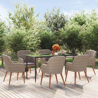 vidaXL Juego De Comedor Para Jard&iacute;n 7 Piezas Con Cojines Marr&oacute;n Vidaxl