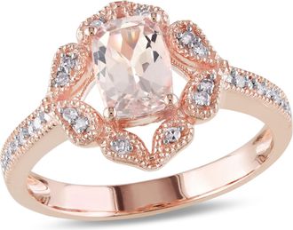 Mimi & Max Cushion-Cut Morganite Vintage-Inspired Floral Halo Ring 10k Rose Gold