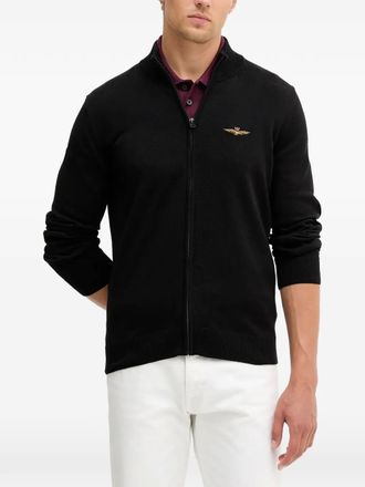 Aeronautica zip-up embroidered cardigan - Nero