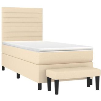 vidaXL Vidaxl - Cama Box Spring Con Colch&oacute;n Tela Color Crema 80x200 Cm