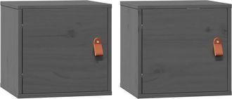 vidaXL Vidaxl - Armarios De Pared 2 Uds Madera Maciza Pino Gris 31,5x30x30 Cm