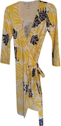 Diane Von F&uuml;rstenberg DVF Yellow Silk Floral Wrap Dress Size S