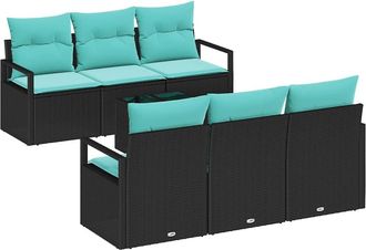 vidaXL Juego De Sof&aacute; 7 Uds. 6-n&uacute;mero De Plazas Negro Y Turquesa Vidaxl