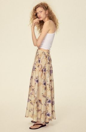 H&M Smocked-waist Skirt in Light Beige/floral at Nordstrom, Size X-Large
