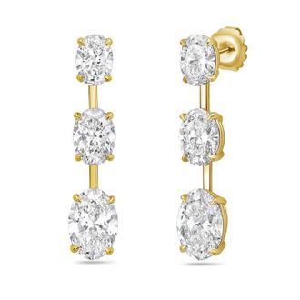 Diana M. Jewels 14kt Yellow Gold 20ct Lab Grown Graduated Oval Diamond Drop Earrings with Bar Spacing