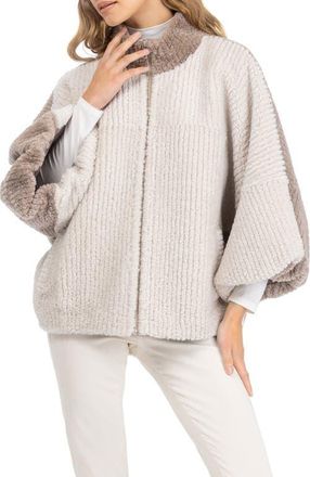 Gorski Genuine Shearling Zip Jacket with Cropped Sleeves in Sand/beige at Nordstrom, Size X-Small