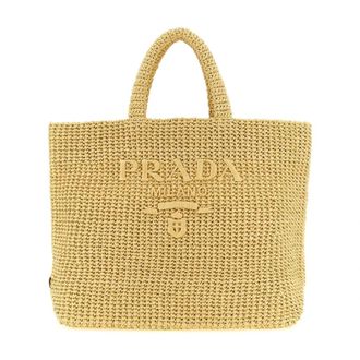 Prada Raffia Tote - Dames - Tassen - Beige - Maat: ONE Size