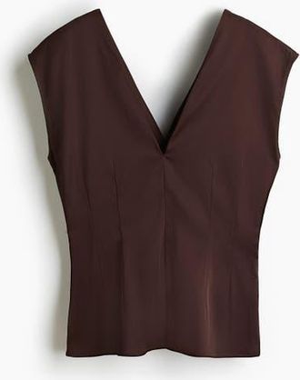 H&M V-neck Top in Dark Brown at Nordstrom, Size Xx-Small