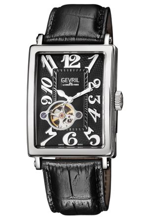 Gevril Group Mens Avenue of Americas Intravedere Black Dial Calfskin Leather Watch - One Size