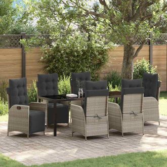 vidaXL Conjunto De Comedor De Jard&iacute;n 7 Pcs Gris Claro Rat&aacute;n Sint&eacute;tico Vidaxl