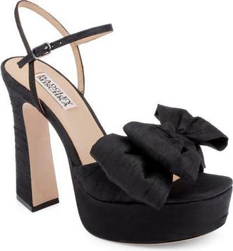 Badgley Mischka Olivia Platform Ankle Strap Sandal in Black Silk at Nordstrom, Size 6.5
