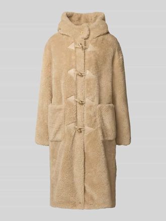 Gil Bret Teddy-Mantel mit Kapuze und Knopfleiste in Sand, Gr&ouml;&szlig;e 34