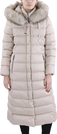 Elie Tahari Phoebe Oversized Faux Fur Trim Maxi Coat In Pale Oak