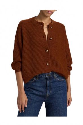 Frame Denim Femme Waffle Knit Cardigan In Rust