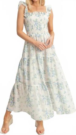 HYFVE Smocked Floral Ruffle Strap Dress In Blue