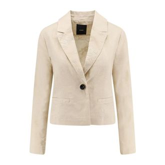 Pinko Idony Embroidered Linen Blazer - female - PINKO - Blazers - Beige - S - Jackets