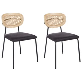 Beliani Conjunto De 2 Sillas De Comedor Modernas Trenza Vienesa Respaldo De Rat&aacute;n Asiento De Poli&eacute;ster Patas Negras Sin Reposabrazos Negro Mayetta