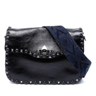 Valentino Pre-owned Valentino Medium Craquele Calfskin Guitar Strap Rockstud Rolling Flap Crossbody Ladies ZLK6GV1468HR6764