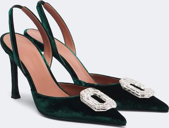 Amina Muaddi Camelia embellished velvet slingback pumps