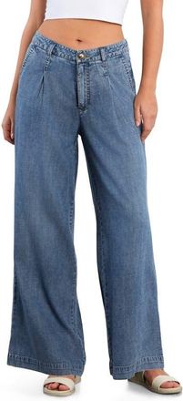 HINT OF BLU Chill Pleated Mid Rise Wide Leg Jeans in Atlas Blue at Nordstrom, Size X-Small