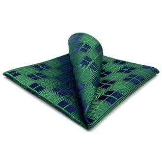 Shlax & Wing Pocket Square for Men Suits Green Blue Navy Checkered Large 12×12 Party Woven