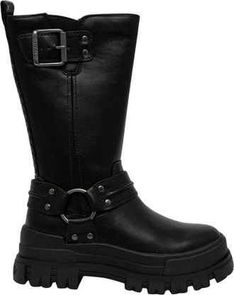 Buffalo Aspha Biker Boot Hi - Dames - Hoge Laarzen - Zwart - 38 EU - Leer - Schoenen