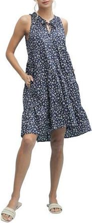 Wishlist Ditsy Floral Sleeveless Cotton Babydoll Dress in Navy/White at Nordstrom Rack, Size Medium