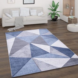 Paco Home Paco Home Alfombra Sal&oacute;n Pelo Corto Motivo Vintage Abstracto Moderno Geom&eacute;trica A Rombos Azul, 200x280 Cm
