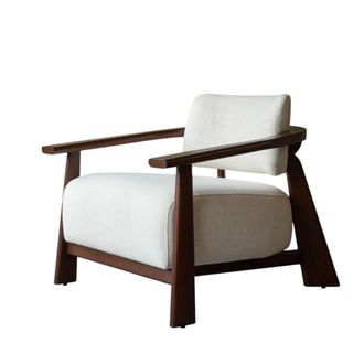 Tikamoon Sill&oacute;n de madera maciza de mindi y tela color crudo