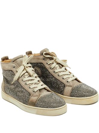Christian Louboutin Louis crystal-embellished high-top sneakers - men - Calf Suede/Calf Leather/Rubber - 42.5 - Grey