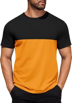 Generic Mens Gradient Striped Contrast T-Shirt Soft Breathable Cotton Crew Neck Short Sleeve Tees Casual Summer Gym Essentials