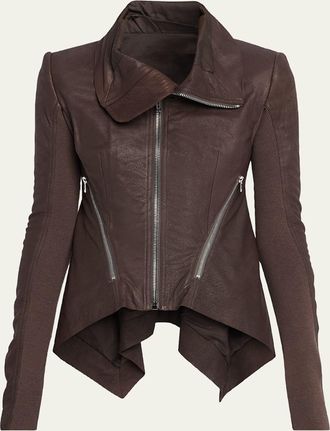 Rick Owens High-Neck Leather Zip Peplum Jacket