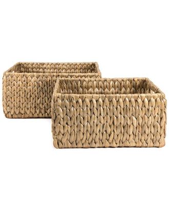 Happimess Set Of 2 Leif Rustic Minimalist Hand-Woven Hyacinth Nesting Baskets With Handles