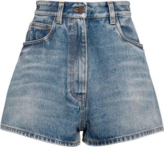 Prada triangle-logo denim shorts - women - Cotton - 26 - Blue