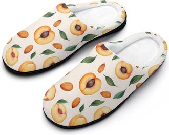 Generic Peach Fruit Pattern Fashion Cotton Slippers for Women Memory Foam House Slippers Non-Slip House Bedroom Shoes