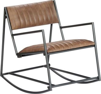 vidaXL Silla mecedora de cuero auténtico marrón claro vidaXL