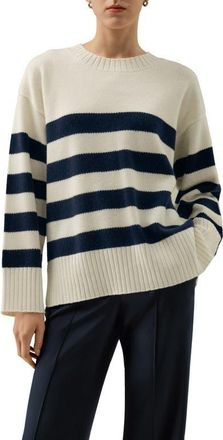LilySilk Striped Wool-Cashmere Oversized Sweater in Navy Striped at Nordstrom, Size X-Small