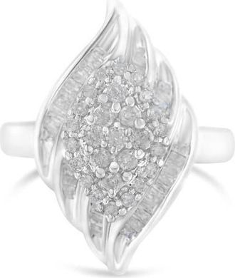 House of Brilliance Silver 3/4 Cttw Diamond Stair-Stepped Cluster Waterfall Cocktail Ring at Nordstrom, Size 6