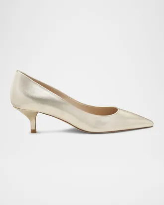 Stuart Weitzman Stuart Metallic Leather Kitten-Heel Pumps