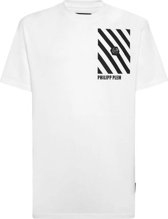 Philipp Plein T-shirt Round Neck SS Rainbow Stripes - Heren - T-shirts - Wit - 4XL - Katoen - Tops